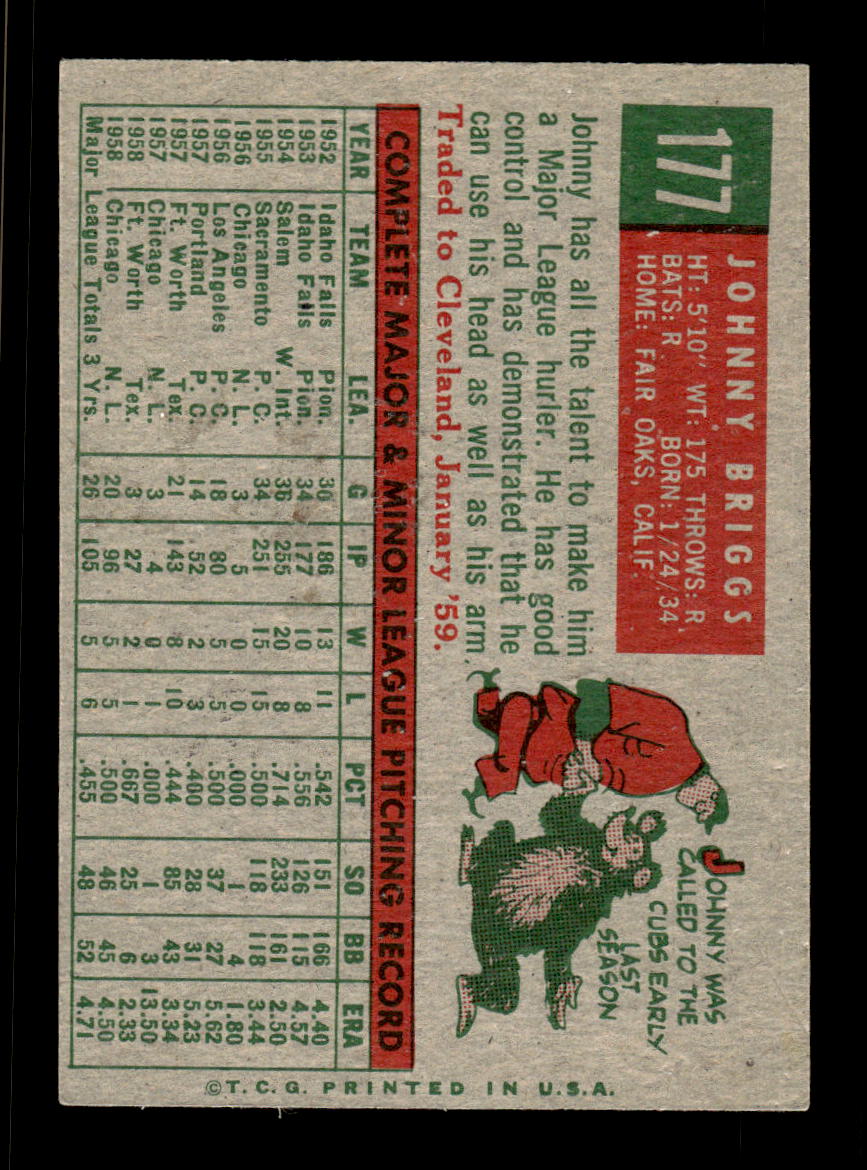 1959 Topps #177 Johnny Briggs Chicago Cubs EXMT KC10009219