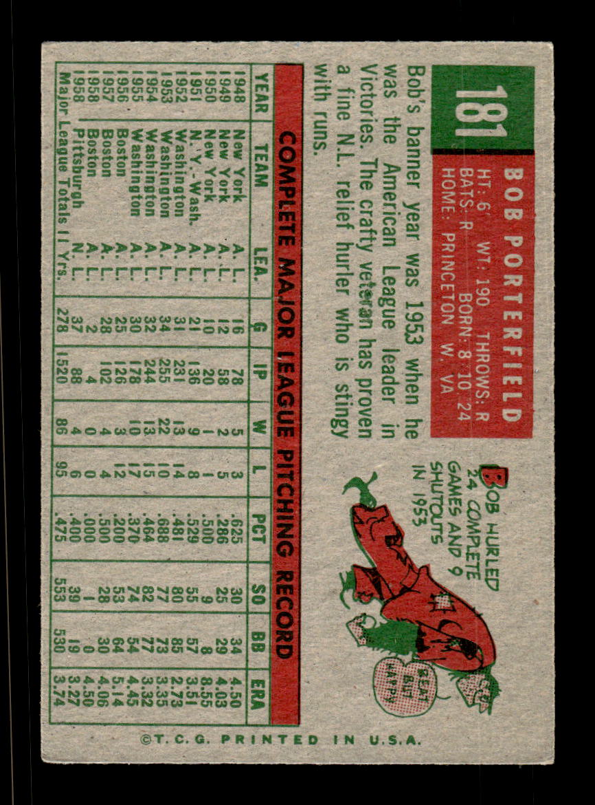 1959 Topps #181 Bob Porterfield Pittsburgh Pirates EXMT KC10009223