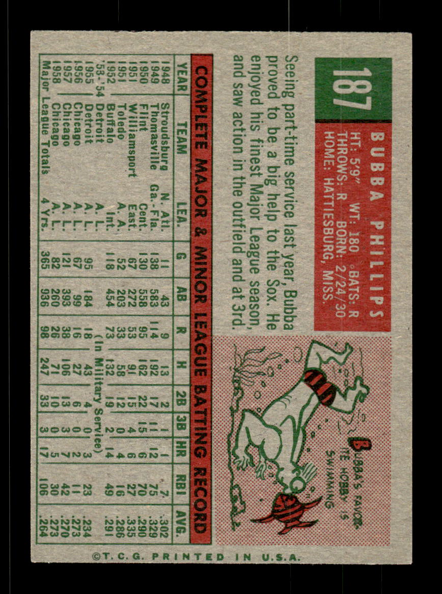 1959 Topps #187 Bubba Phillips Chicago White Sox EXMT KC10009229