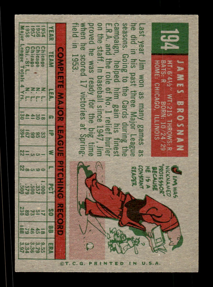1959 Topps #194 Jim Brosnan St. Louis Cardinals EXMT KC10009235