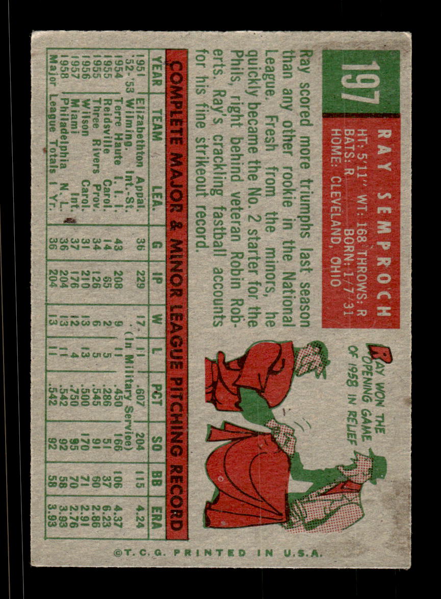 1959 Topps #197 Ray Semproch Philadelphia Phillies EXMT KC10009238