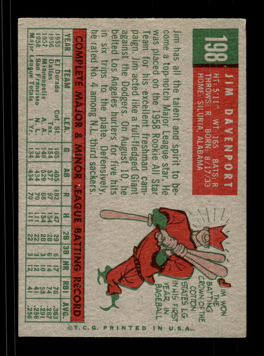 1959 Topps #198 Jim Davenport San Francisco Giants EX KC10009239