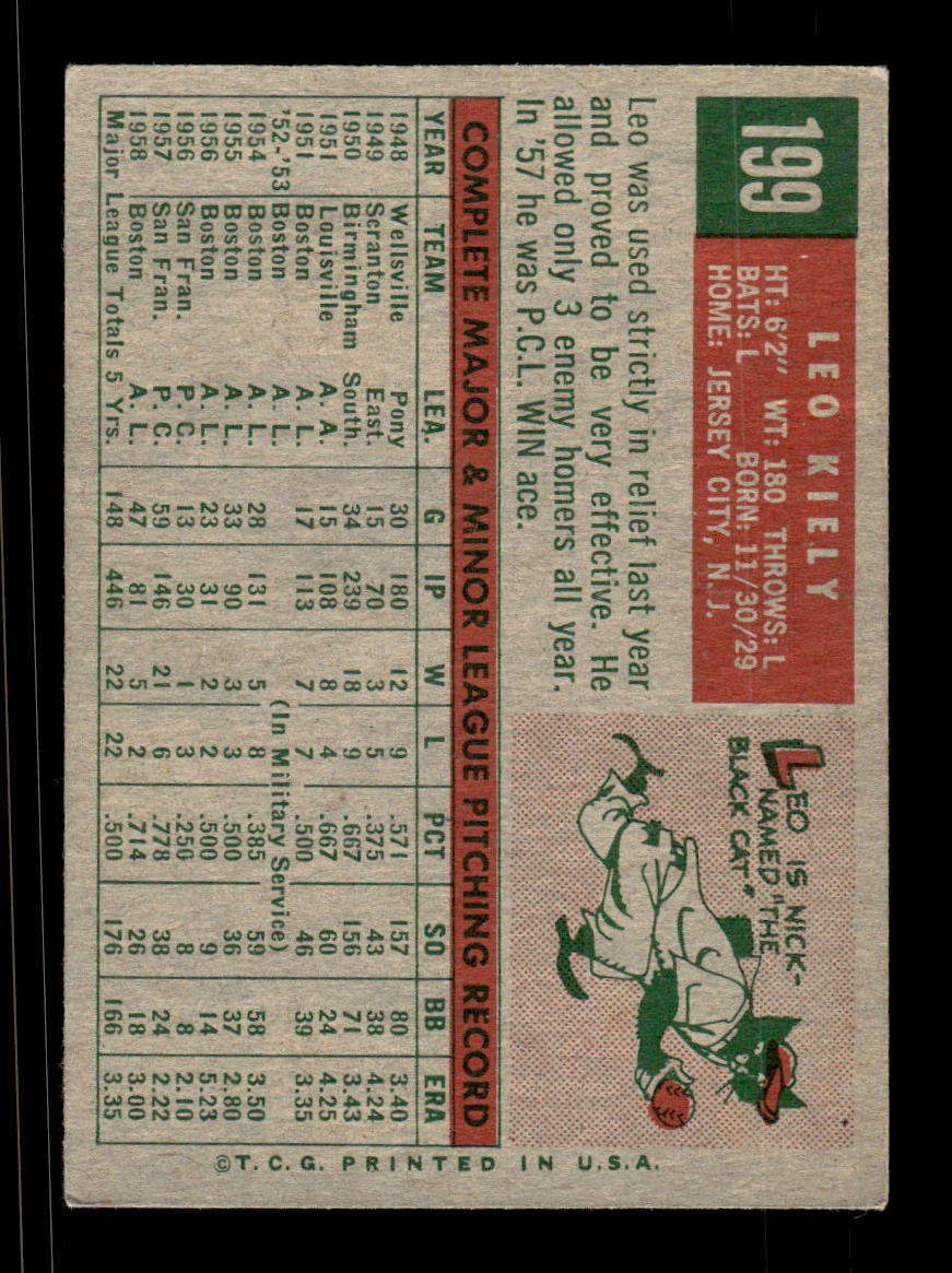 1959 Topps #199b Leo Kiely Boston Red Sox EXMT KC10009240