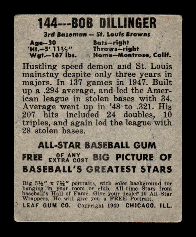 1948-49 Leaf #144 Bob Dillinger St. Louis Browns VGEX HOF10009245