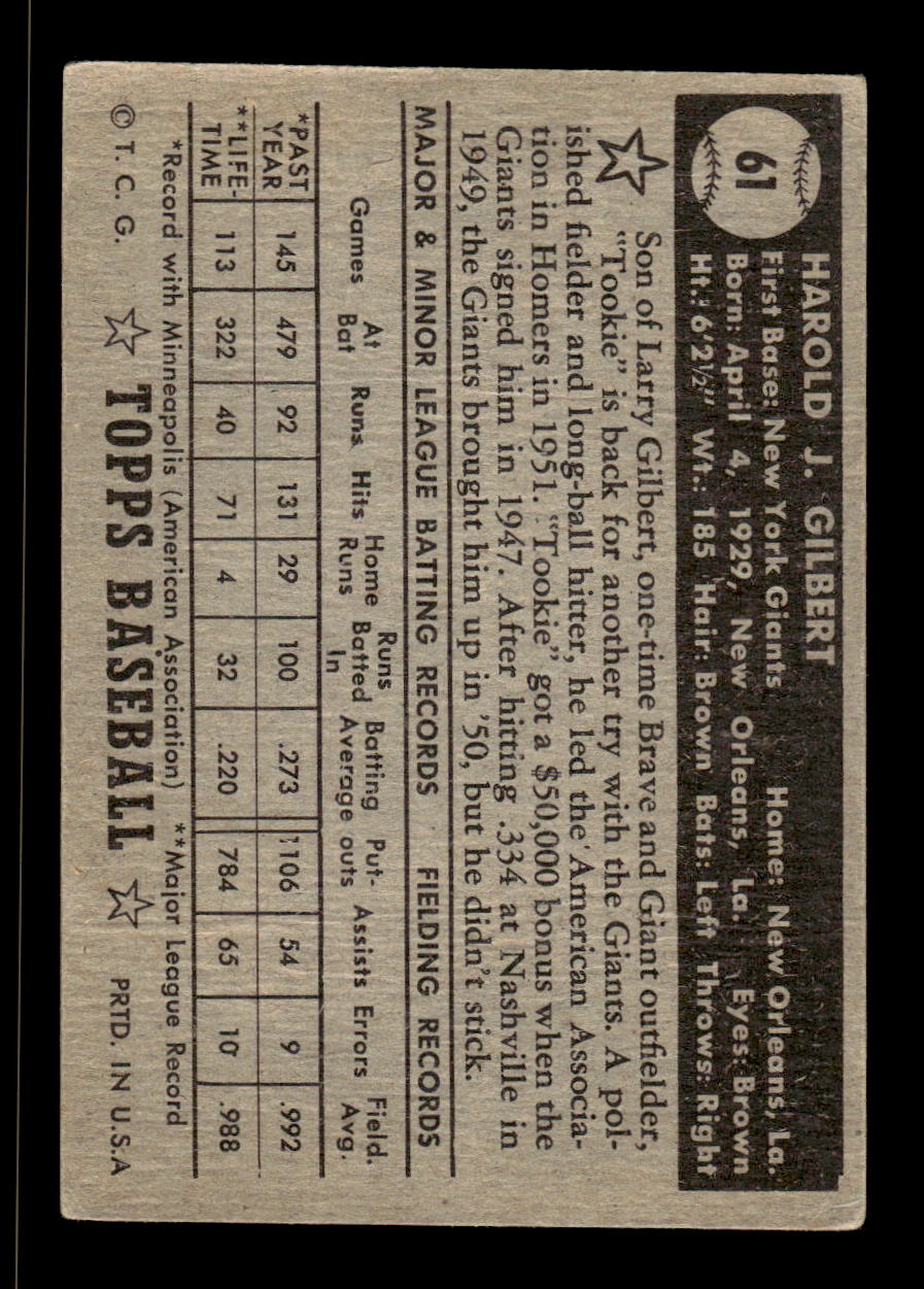 1952 Topps #61 Tookie Gilbert New York Giants VGEX HOF10009250
