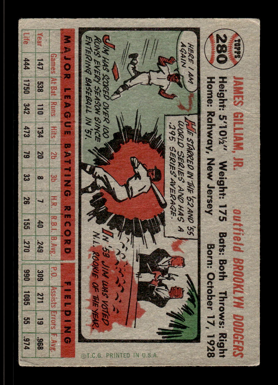 1956 Topps #280 Jim Gilliam Brooklyn Dodgers G/VG HOF10009264