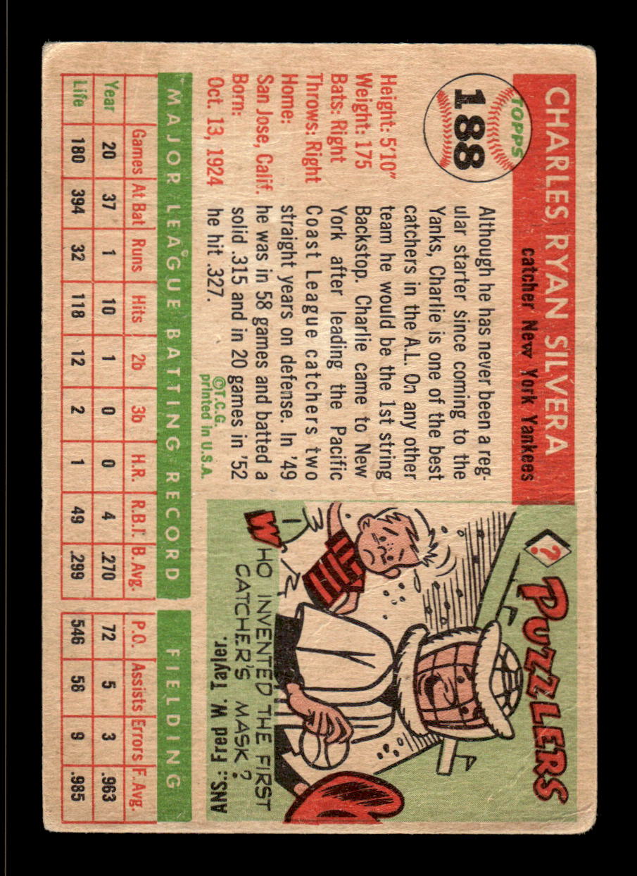 1955 Topps #188 Charlie Silvera New York Yankees Signed Auto G/VG HOF10009269