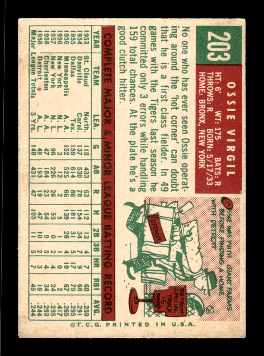 1959 Topps #203b Ozzie Virgil Detroit Tigers EX HOF10009280