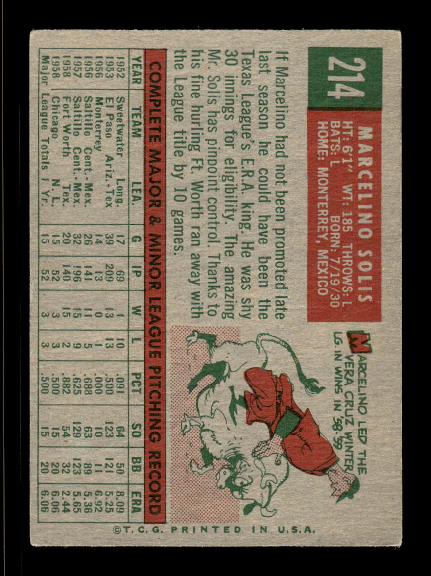 1959 Topps #214a Marcelino Solis Chicago Cubs EX HOF10009290