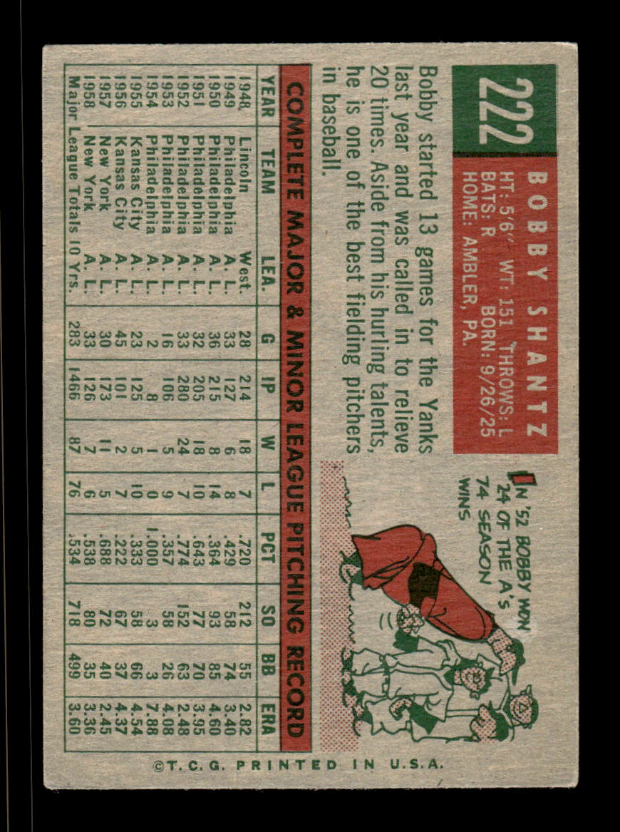 1959 Topps #222b Bobby Shantz New York Yankees VGEX HOF10009297