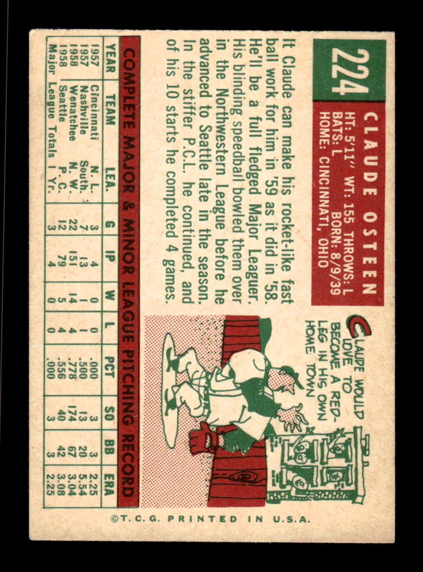 1959 Topps #224a Claude Osteen Cincinnati Redlegs EX HOF10009299