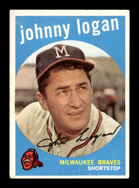 1959 Topps #225b Johnny Logan Milwaukee Braves VGEX HOF10009300