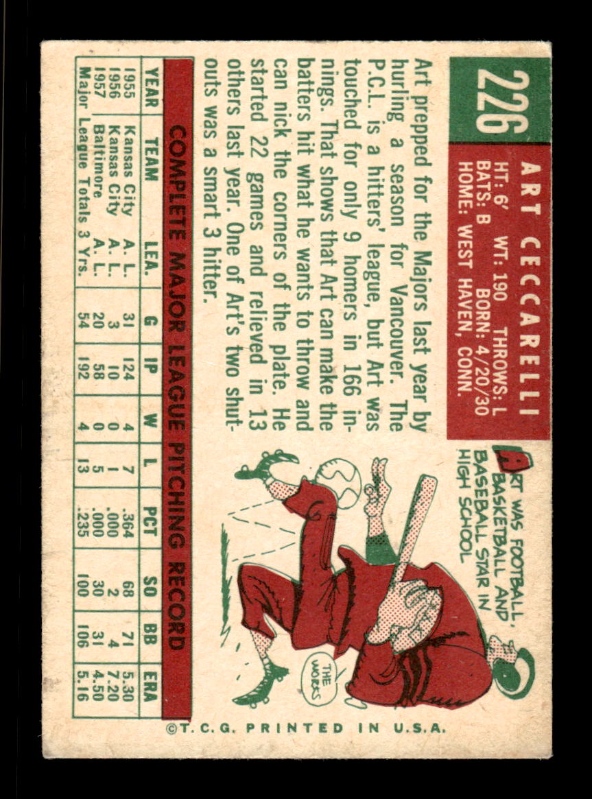 1959 Topps #226a Art Ceccarelli Chicago Cubs EX HOF10009301