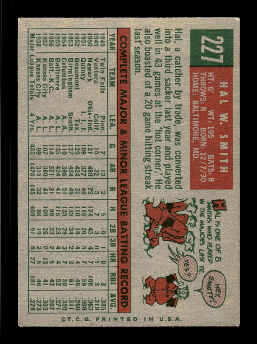1959 Topps #227a Hal Smith Kansas City Athletics EX HOF10009302