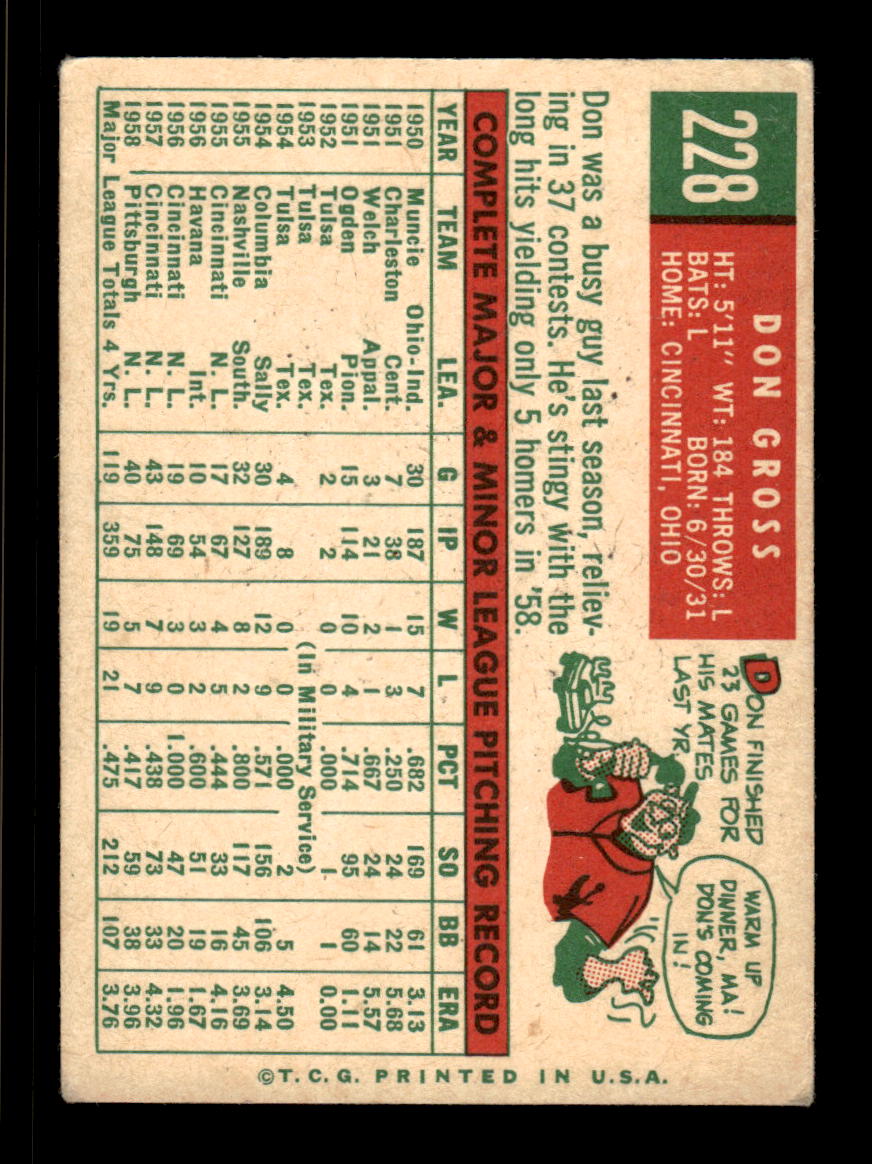 1959 Topps #228b Don Gross Pittsburgh Pirates VGEX HOF10009303