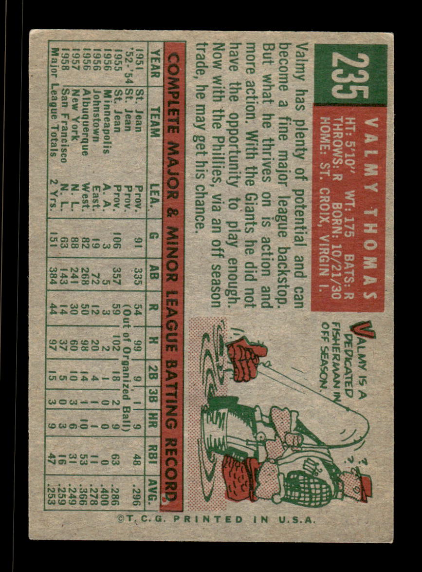 1959 Topps #235b Valmy Thomas Philadelphia Phillies EX HOF10009309