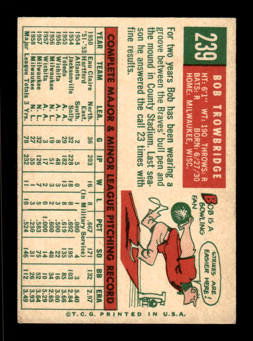 1959 Topps #239a Bob Trowbridge Milwaukee Braves EX HOF10009313