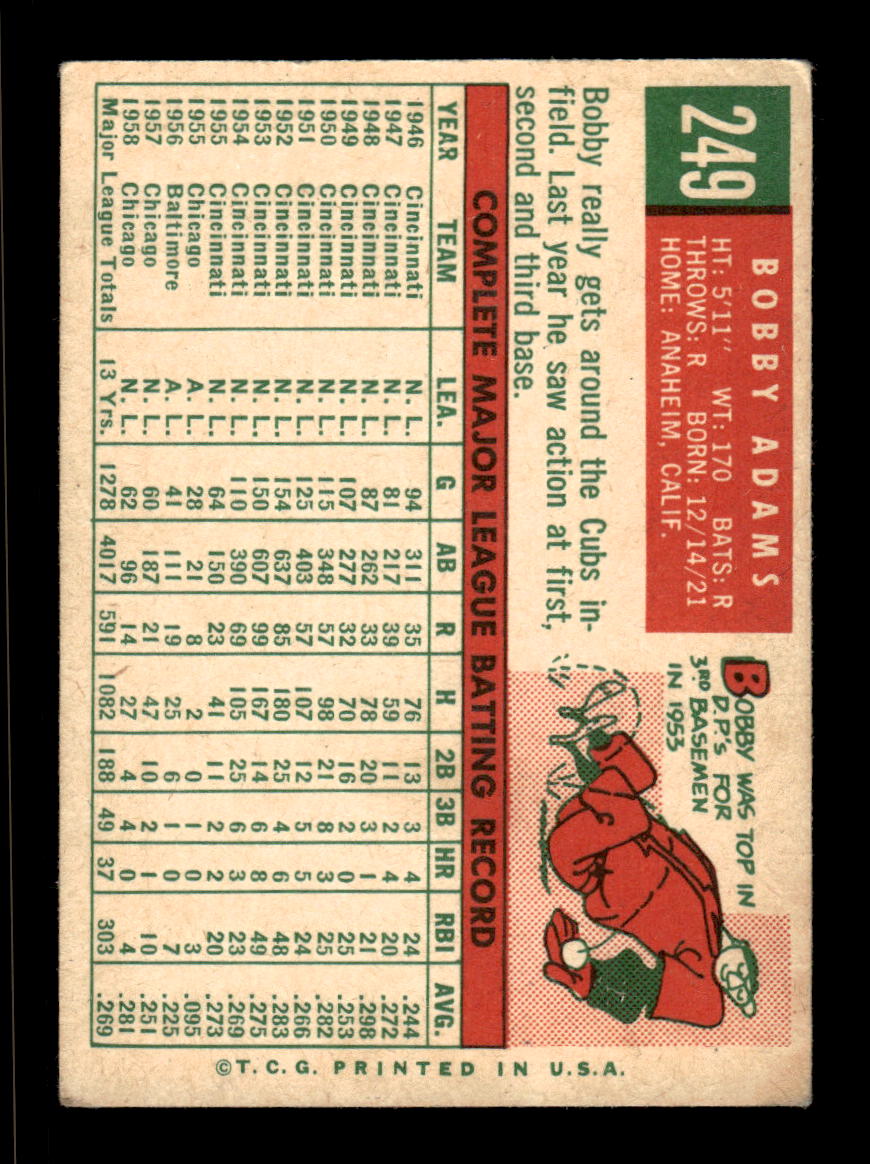 1959 Topps #249b Bobby Adams Chicago Cubs EX HOF10009323