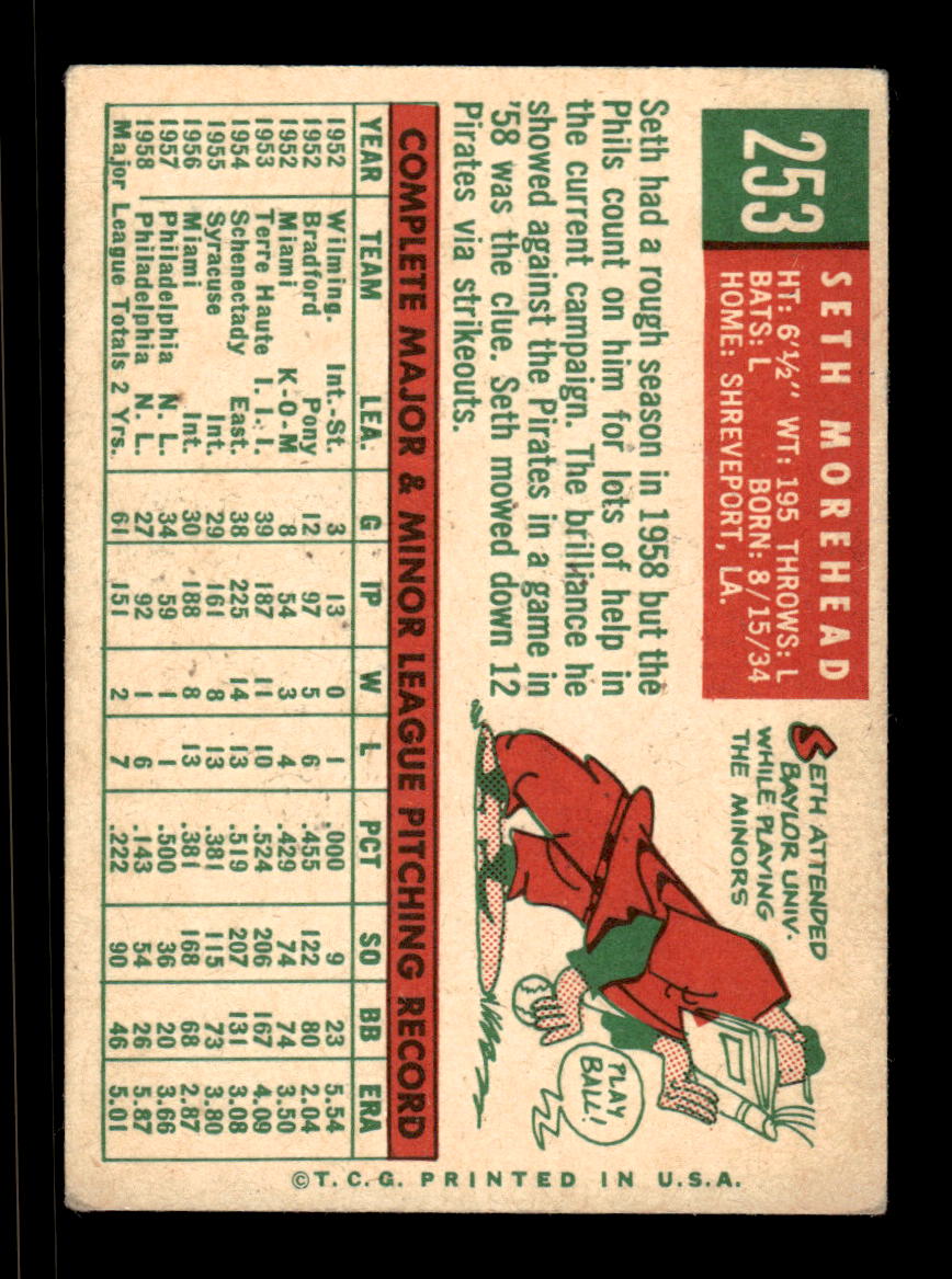 1959 Topps #253a Seth Morehead Philadelphia Phillies EX HOF10009327