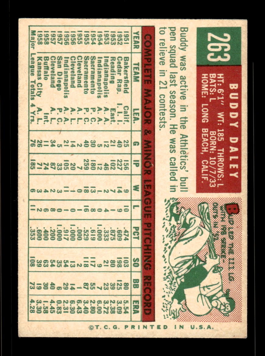 1959 Topps #263a Buddy Daley Kansas City Athletics EX HOF10009337