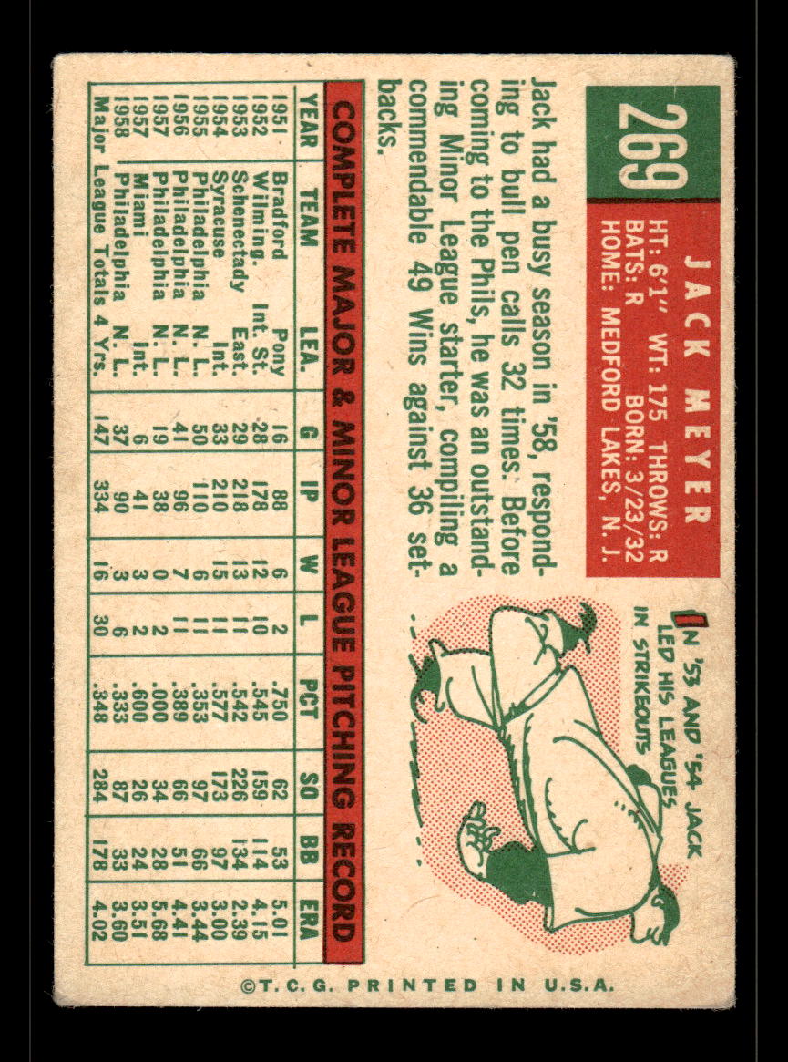 1959 Topps #269a Jack Meyer Philadelphia Phillies EX HOF10009343