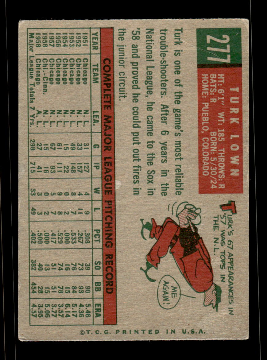 1959 Topps #277b Turk Lown Chicago White Sox EX HOF10009351