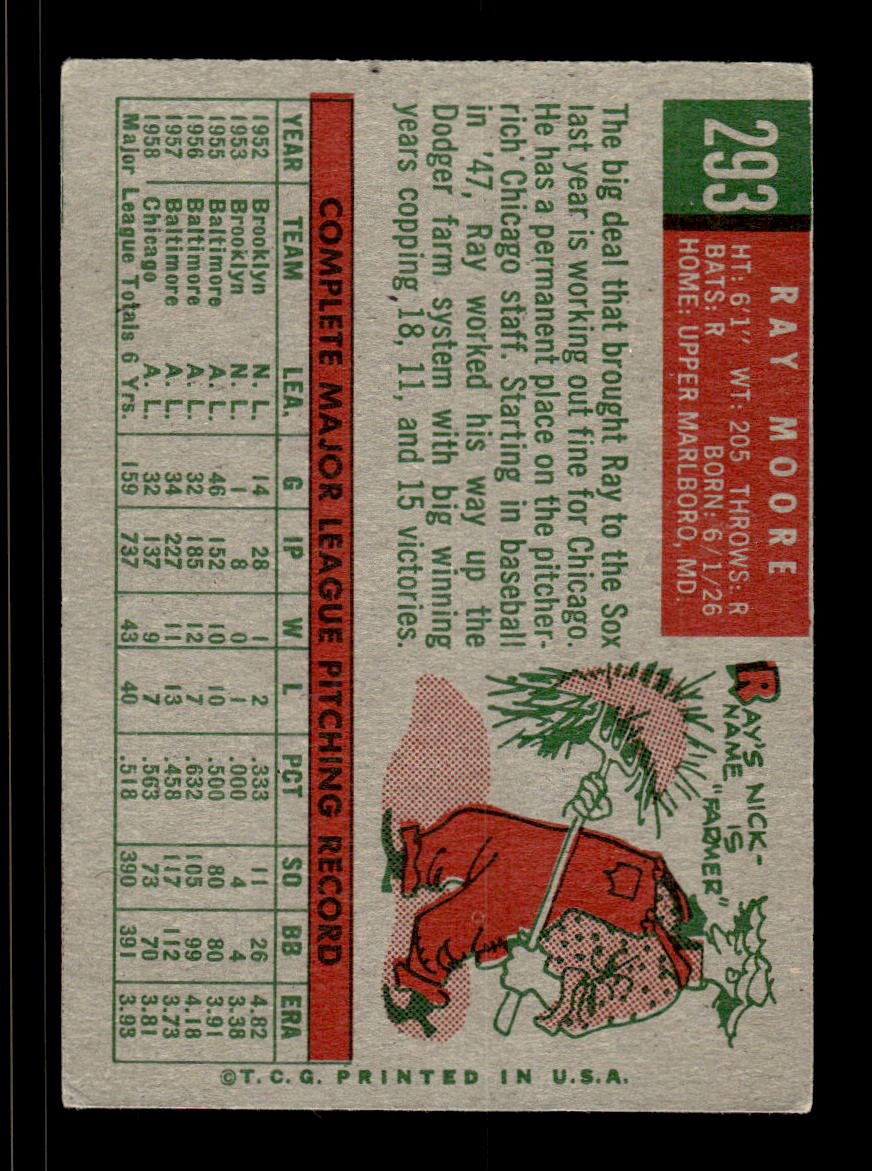 1959 Topps #293 Ray Moore Chicago White Sox EX HOF10009365