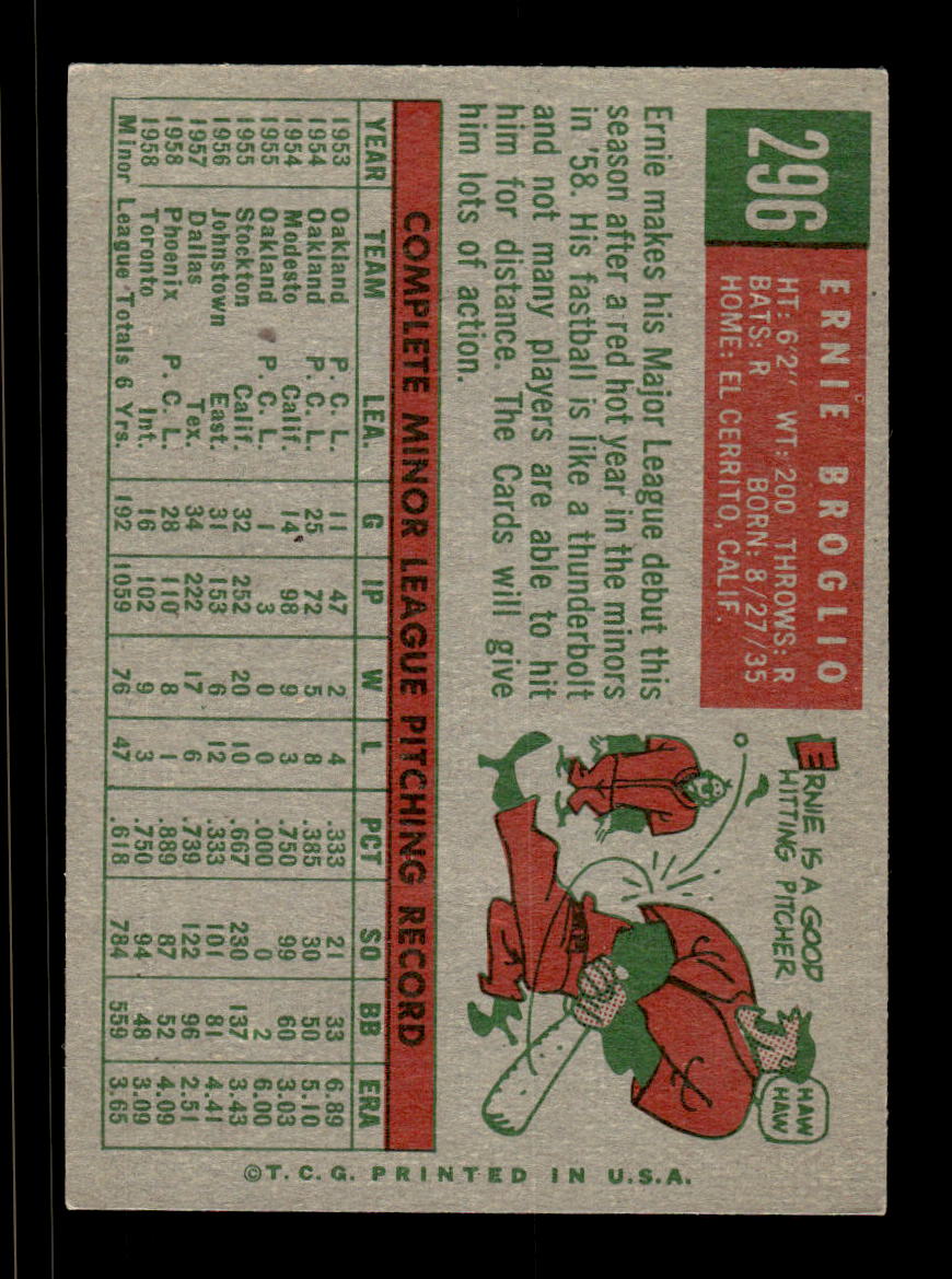 1959 Topps #296 Ernie Broglio St. Louis Cardinals EX HOF10009367