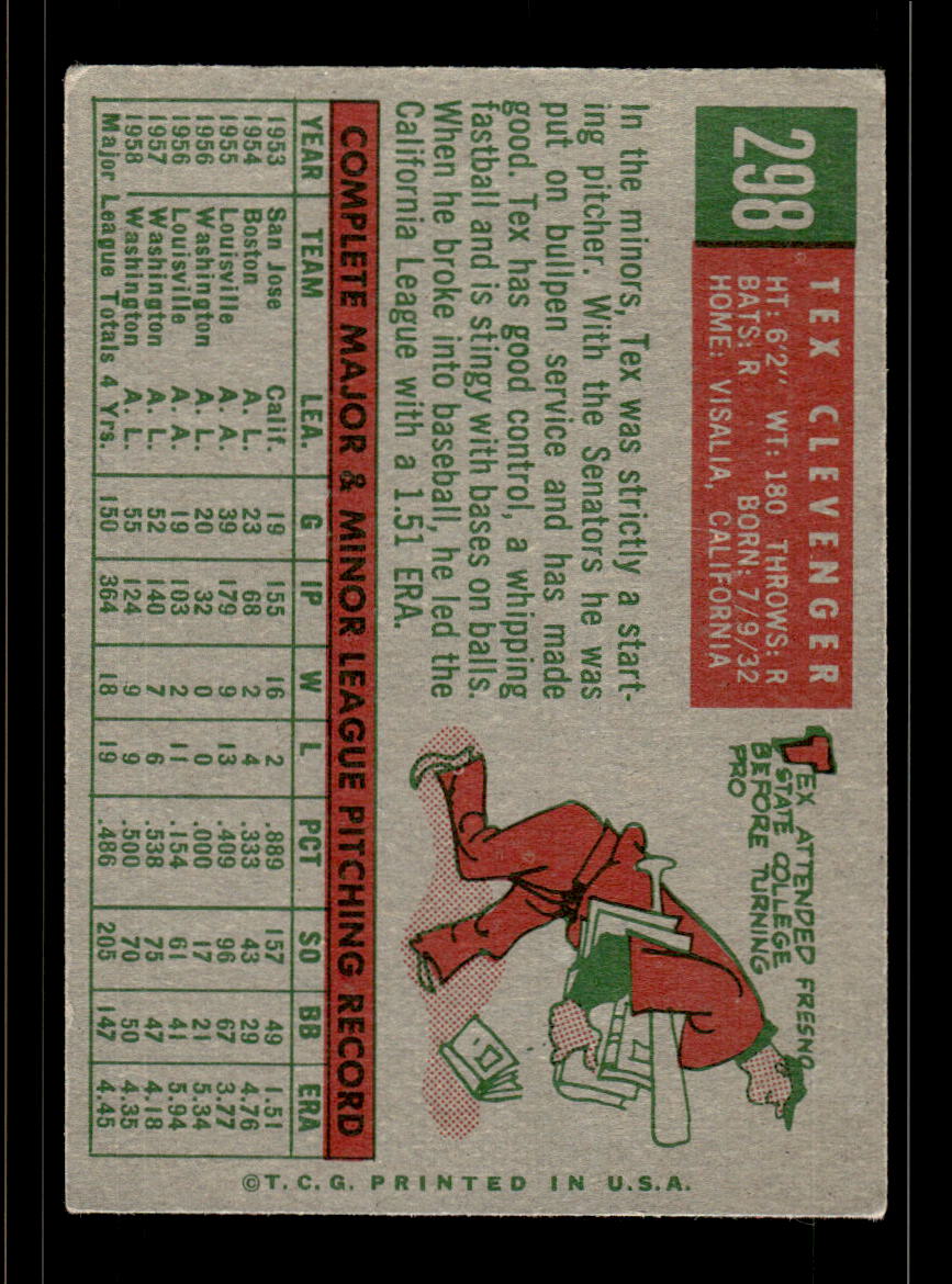 1959 Topps #298 Tex Clevenger Washington Senators EX HOF10009369