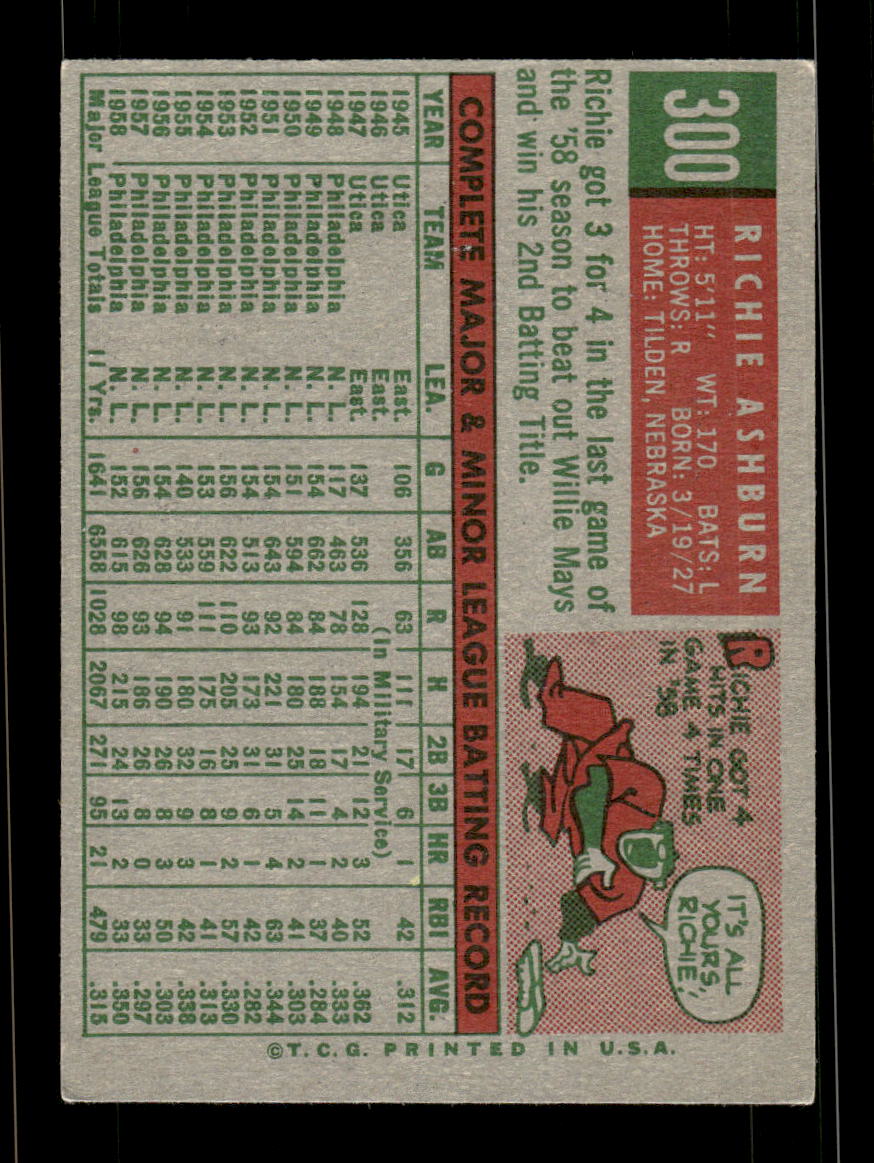 1959 Topps #300 Richie Ashburn Philadelphia Phillies EX HOF10009371