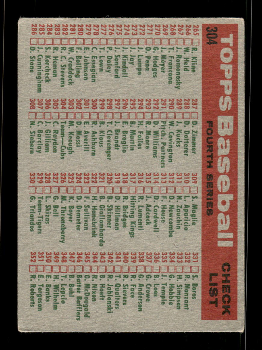 1959 Topps #304 Cubs Team Card EX HOF10009374