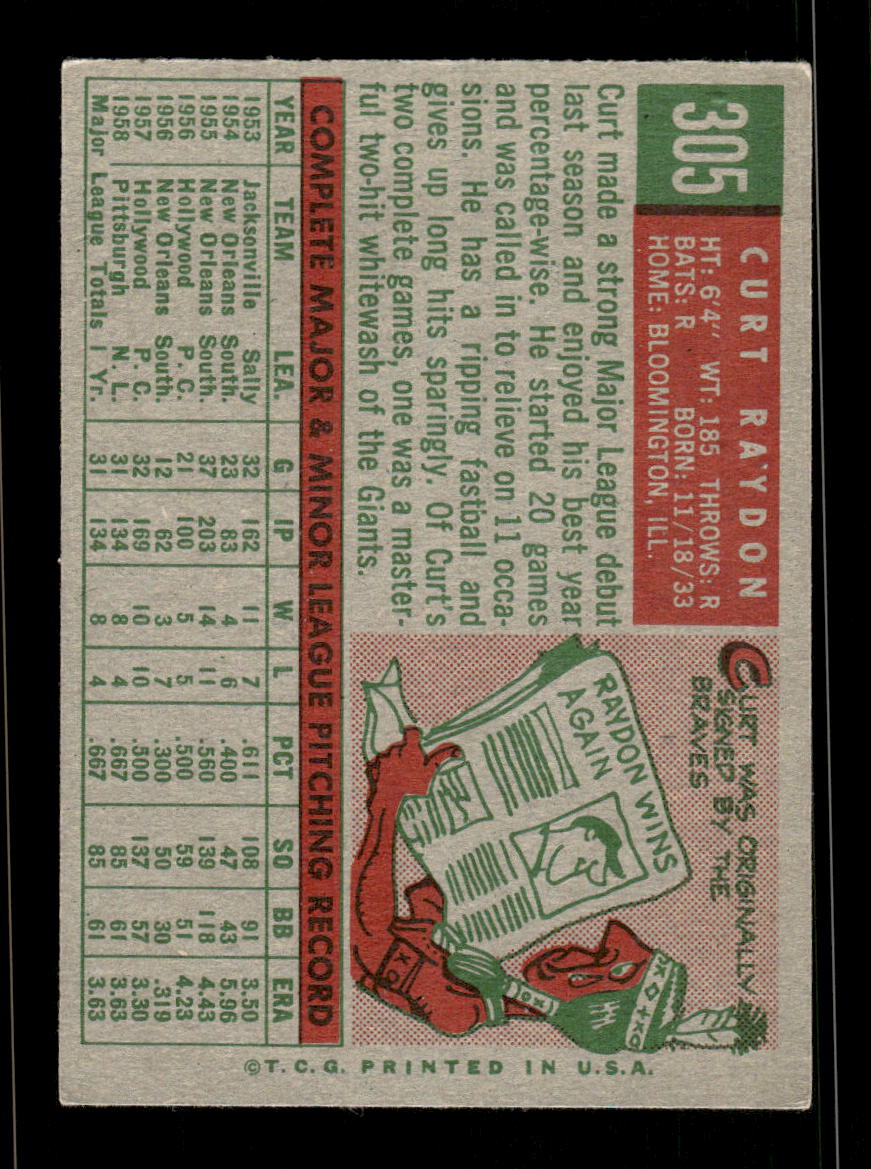 1959 Topps #305 Curt Raydon Pittsburgh Pirates EX HOF10009375