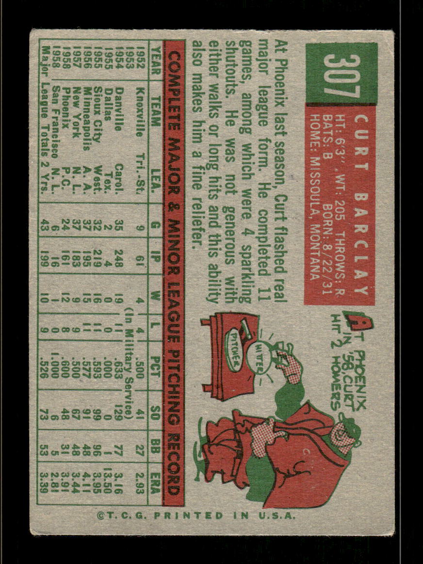 1959 Topps #307 Curt Barclay San Francisco Giants EX HOF10009377