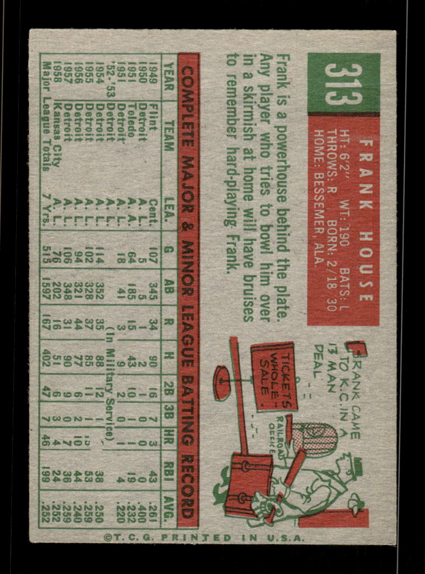 1959 Topps #313 Frank House Kansas City Athletics EX HOF10009382