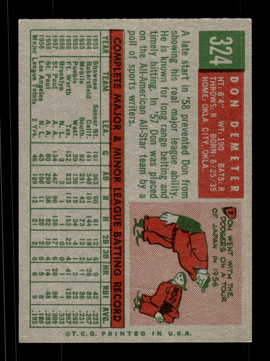 1959 Topps #324 Don Demeter Los Angeles Dodgers NMT HOF10009392