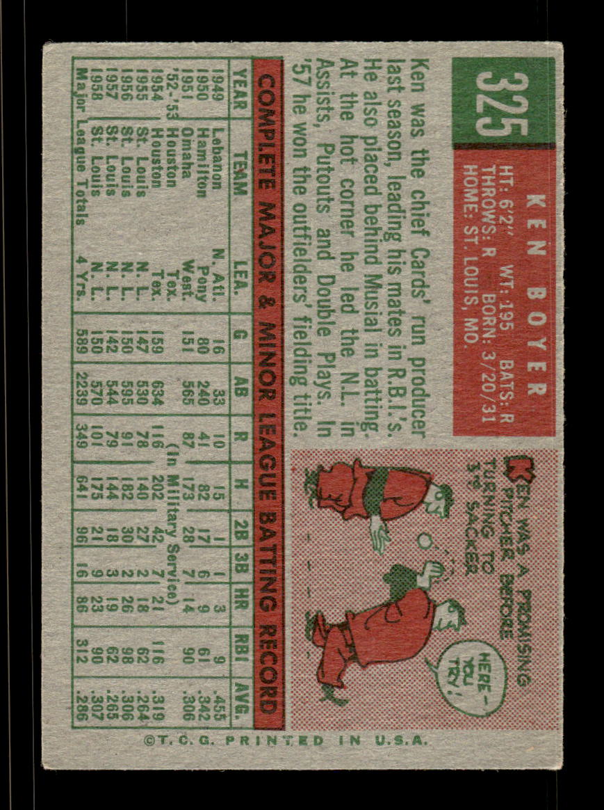1959 Topps #325 Ken Boyer St. Louis Cardinals EX HOF10009393