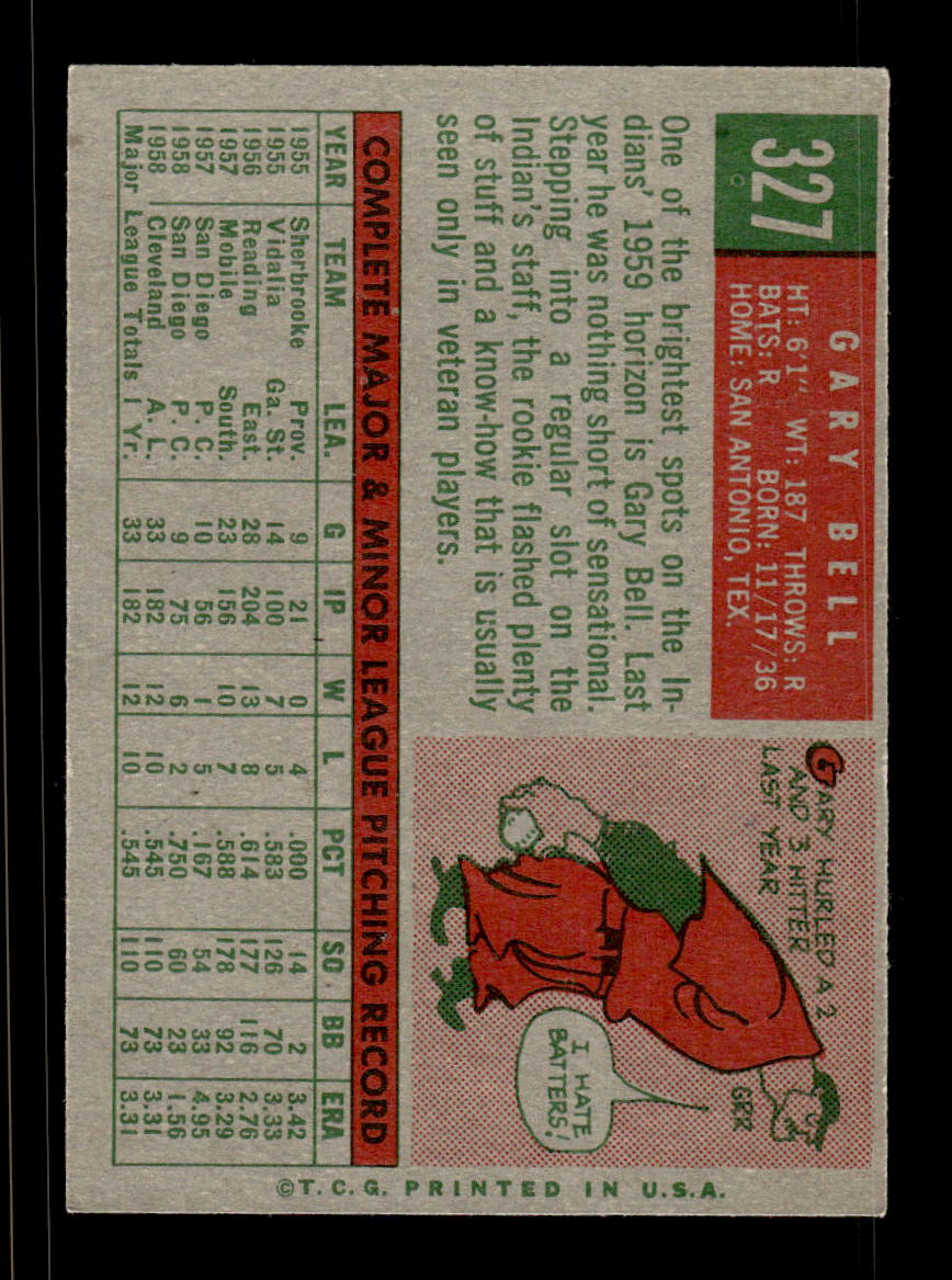 1959 Topps #327 Gary Bell Cleveland Indians EX HOF10009395