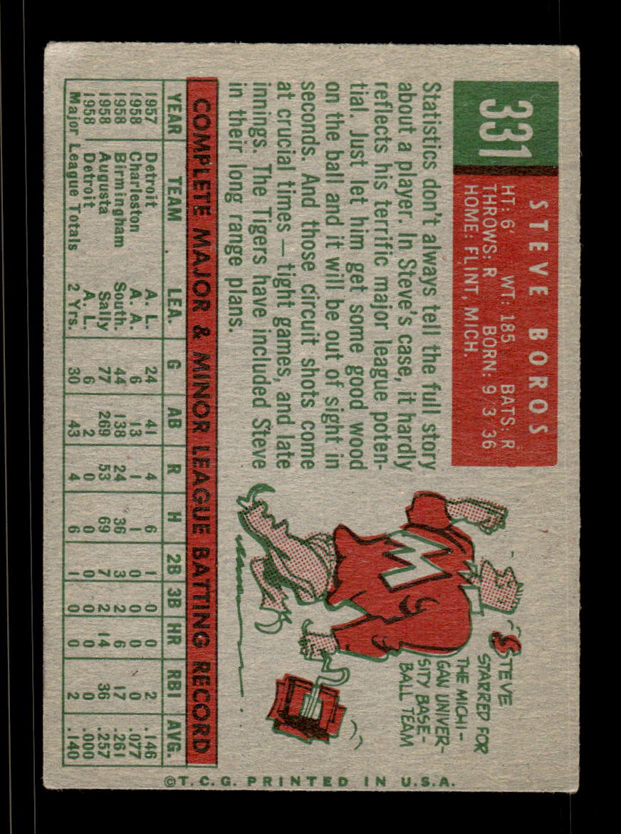 1959 Topps #331 Steve Boros Detroit Tigers VG HOF10009398