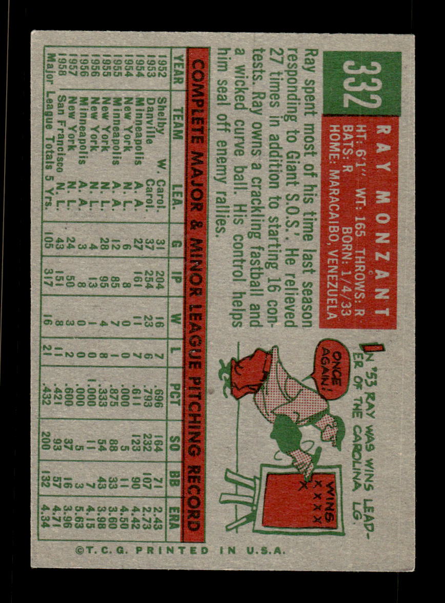 1959 Topps #332 Ray Monzant San Francisco Giants EX HOF10009399