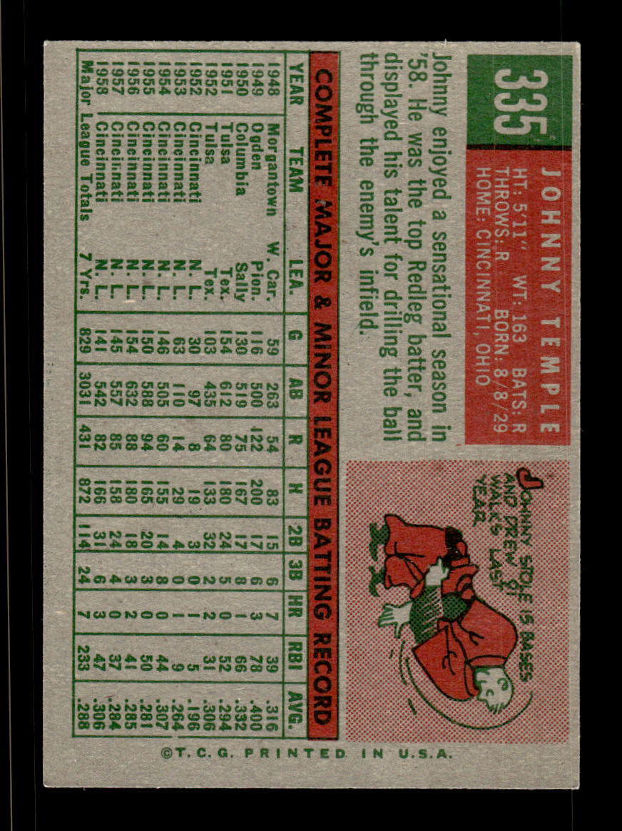 1959 Topps #335 Johnny Temple Cincinnati Redlegs EX HOF10009402