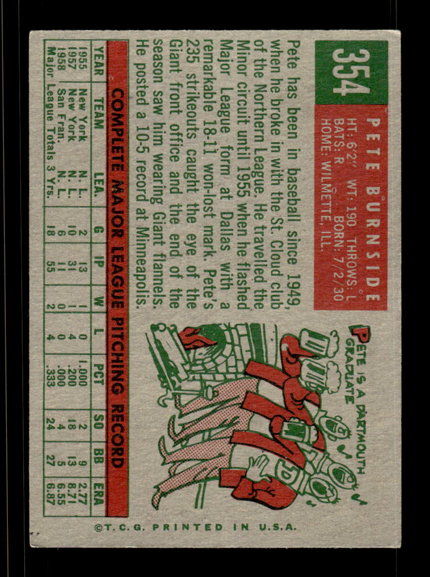 1959 Topps #354 Pete Burnside Detroit Tigers EX HOF10009415