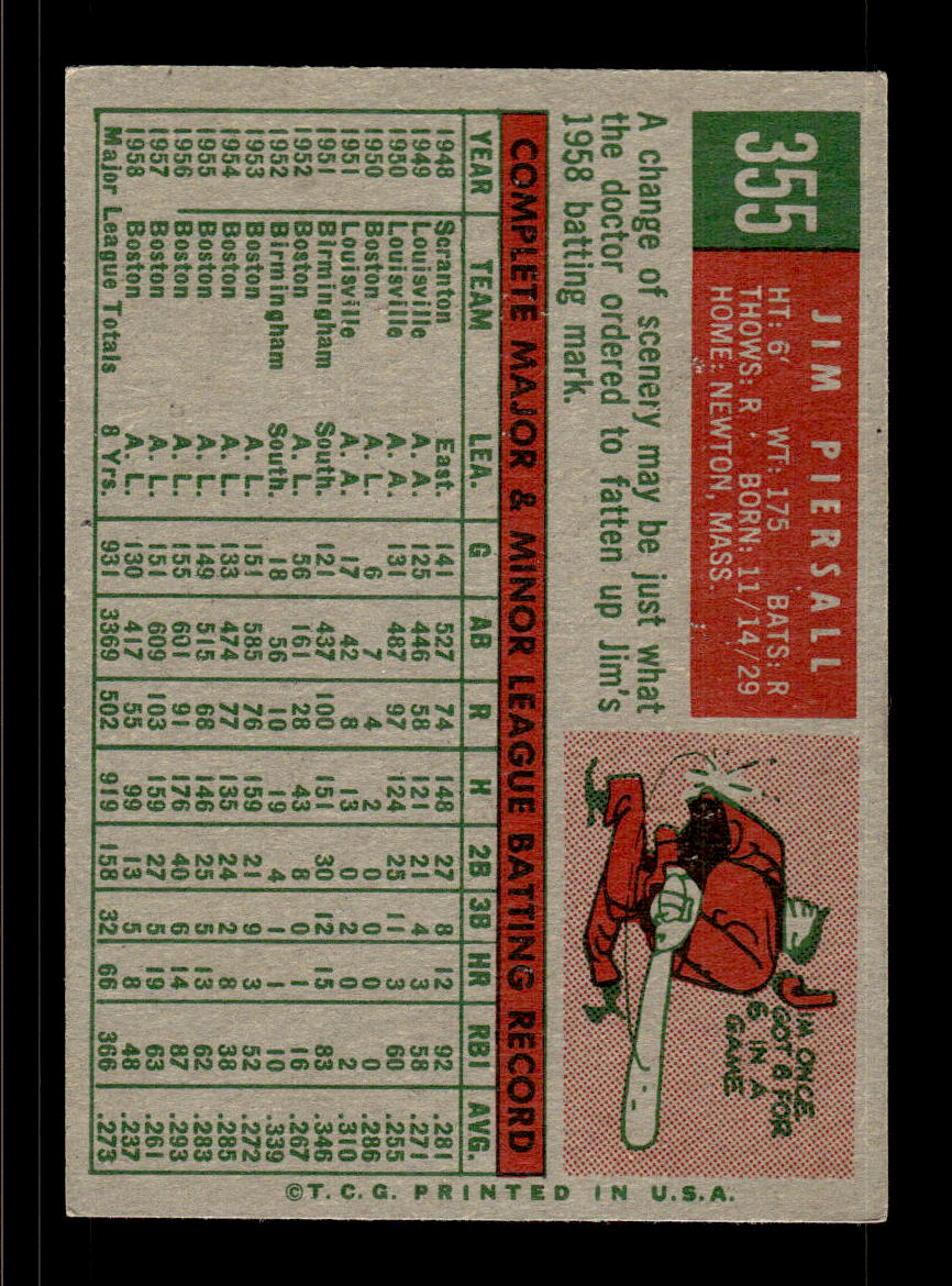 1959 Topps #355 Jim Piersall Cleveland Indians EX HOF10009416