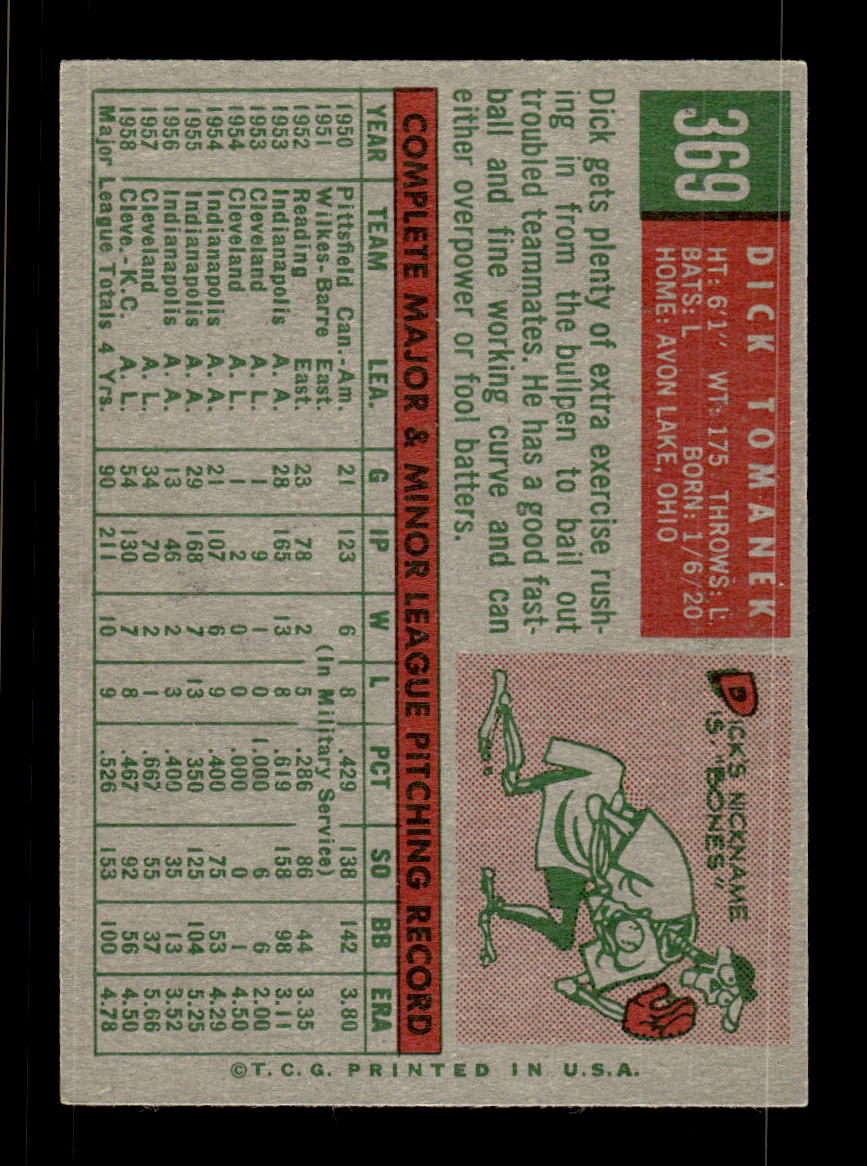 1959 Topps #369 Dick Tomanek Kansas City Athletics NMT HOF10009429