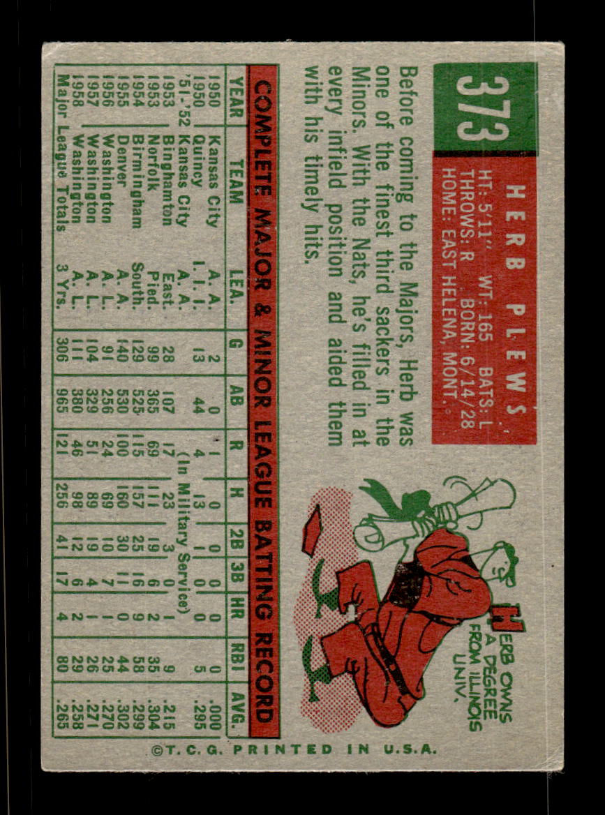 1959 Topps #373 Herb Plews Washington Senators EX HOF10009433