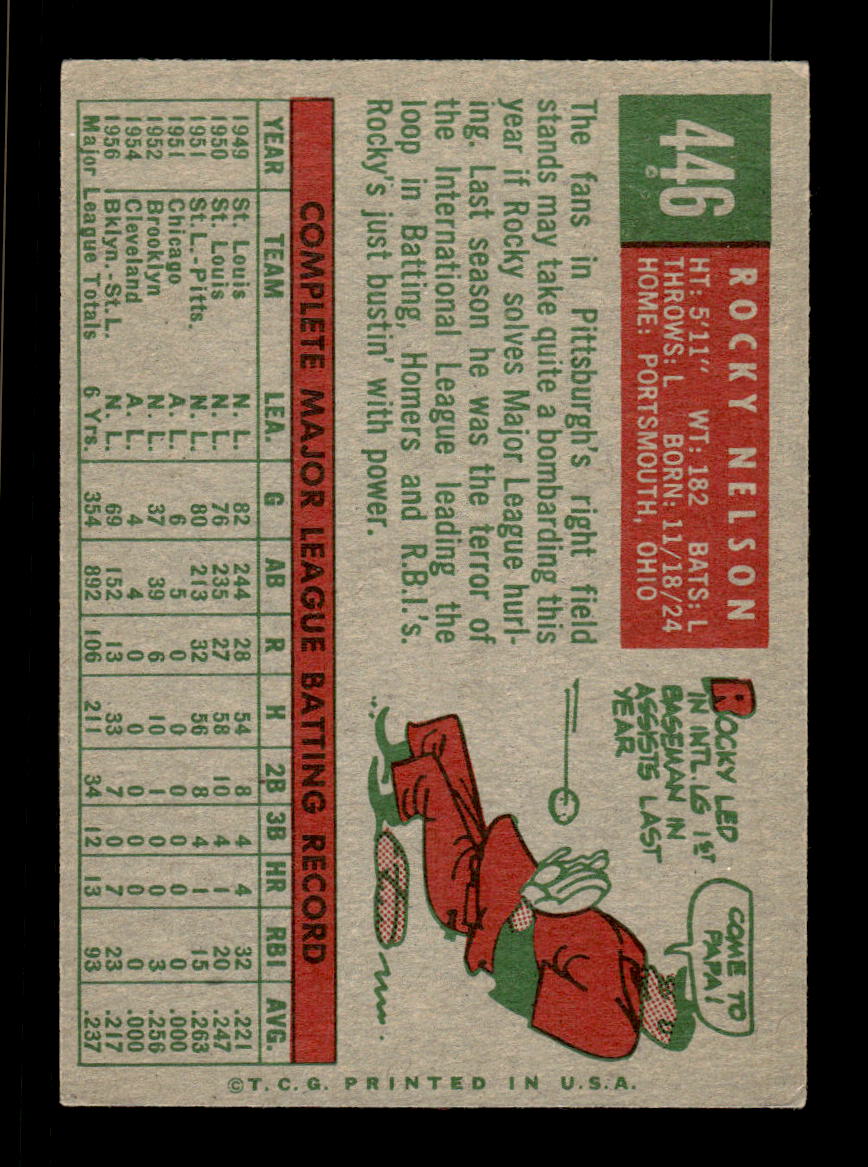 1959 Topps #446 Rocky Nelson Pittsburgh Pirates EXMT HOF10009438