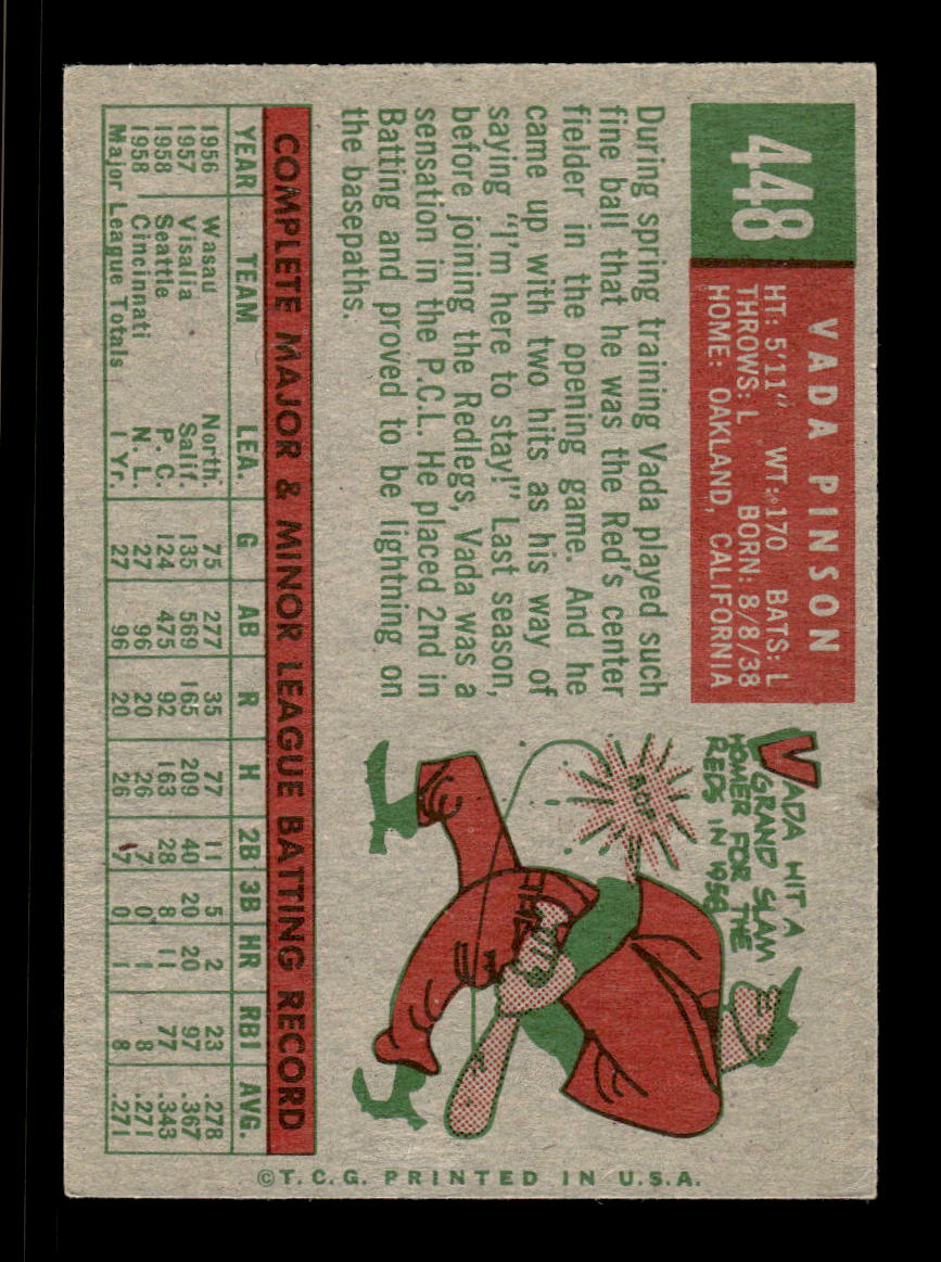 1959 Topps #448 Vada Pinson Cincinnati Redlegs EXMT HOF10009440
