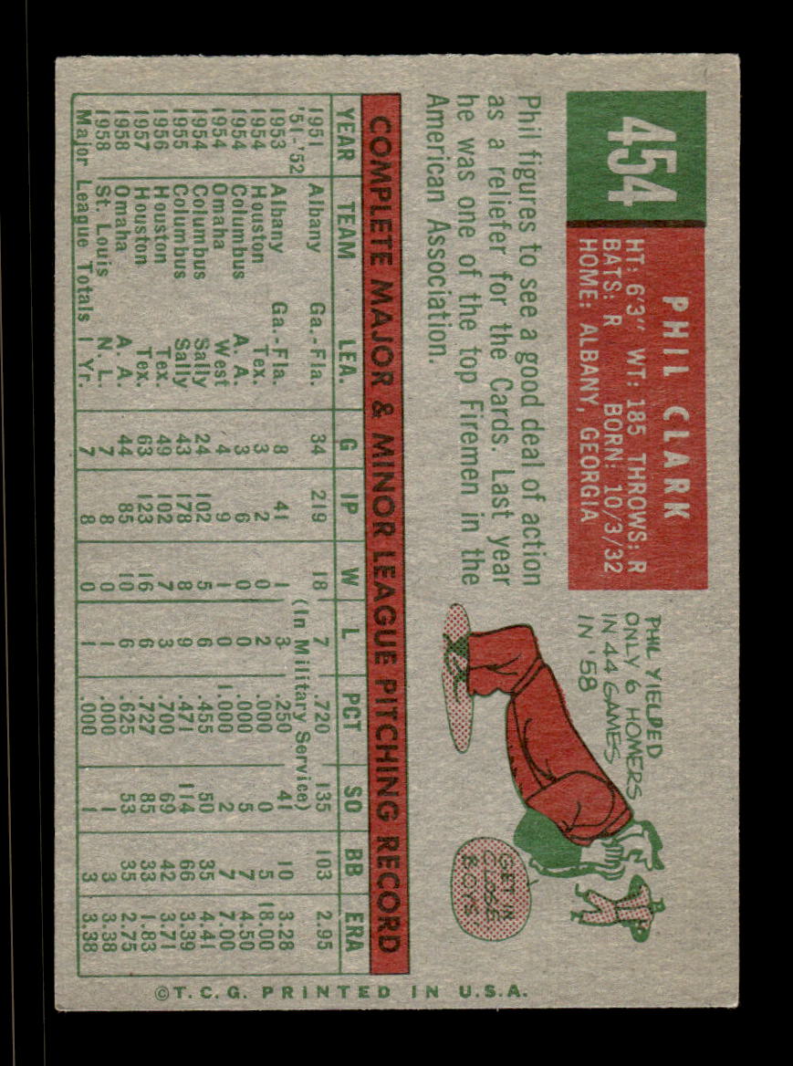 1959 Topps #454 Phil Clark St. Louis Cardinals EXMT HOF10009446