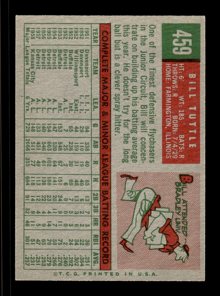 1959 Topps #459 Bill Tuttle Kansas City Athletics NMT HOF10009450
