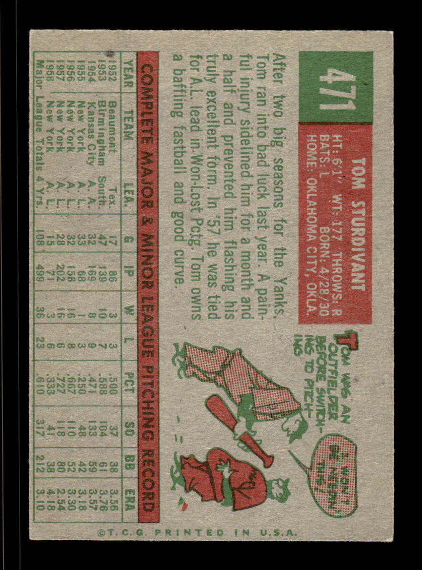 1959 Topps #471 Tom Sturdivant New York Yankees EX HOF10009452