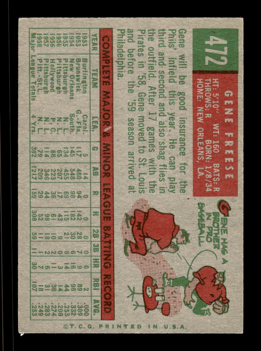 1959 Topps #472 Gene Freese Philadelphia Phillies EX HOF10009453